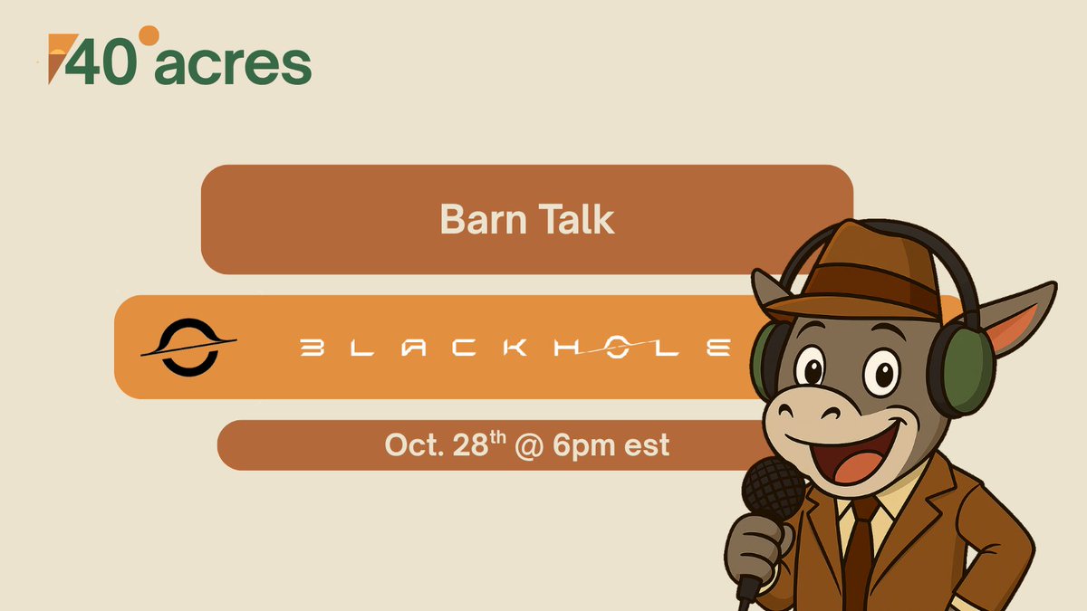 Tuesday 6pm EST our founder <a href="/celey93/">Celey</a> will join by the Blackhole Dex team to talk about their new @BlackholeDex market on 40acres. See you there 🌾🫏