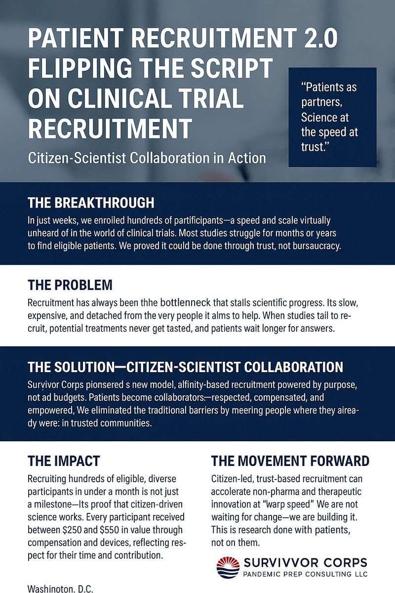 🔥SurvivorCorps and Pandemic Prep Consulting...

⚡Where Science Moves at the Speed of Trust⚡

🎉 CONGRATULATIONS to everyone who signed up for the Long COVID Wellness Study. 💪❤️💪

In 3 weeks we single-handedly enrolled over 600 participants 🤯. 

I advised the study and made