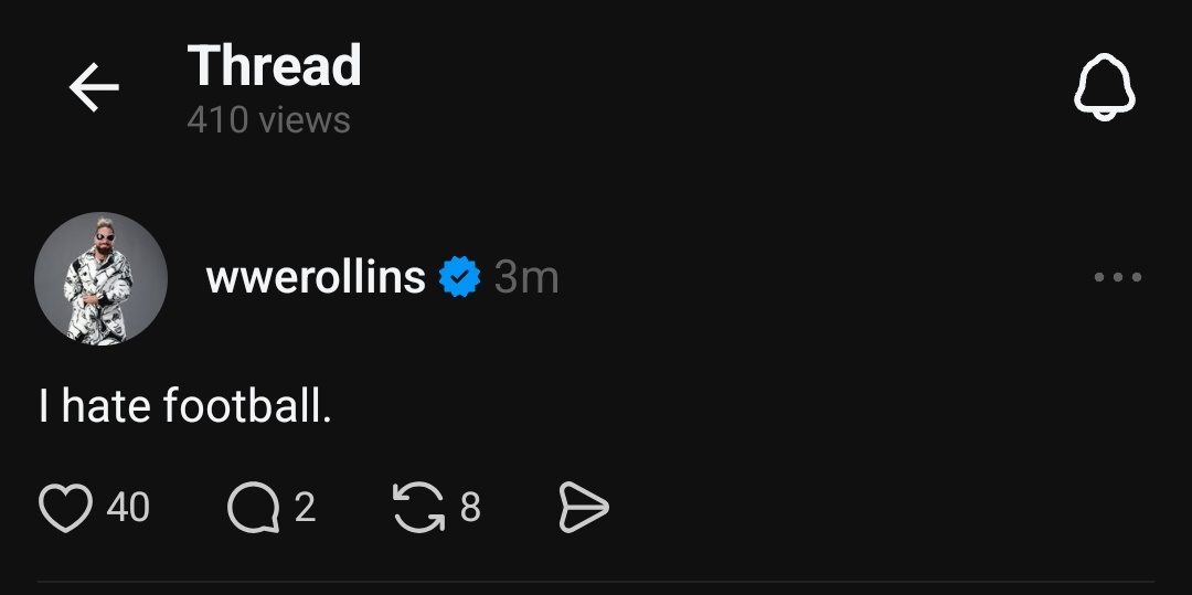 Seth hates Football again. 

- From Seth's Threads ##SethRollins #TeamRollins