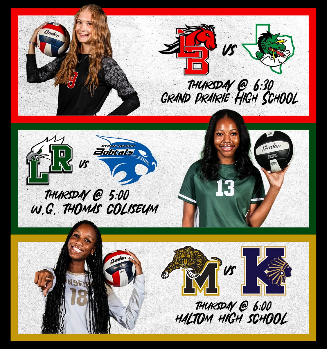 IT'S PLAYOFF TIME!!

<a href="/BroncogirlsBB/">Legacy Girls BBall</a>, <a href="/lakeridge_vb/">Lake Ridge VB</a> and <a href="/Mansfield_Vball/">Mansfield Volleyball</a> will all be in Bi-District Playoff action on Thursday! See comments below for more information.

Good luck to all three teams!