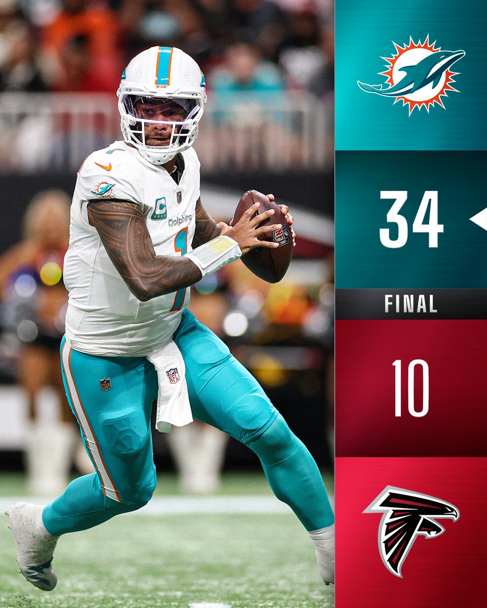 NFL's tweet image. FINAL: Tua&apos;s four TDs lead the Dolphins to victory! #MIAvsATL