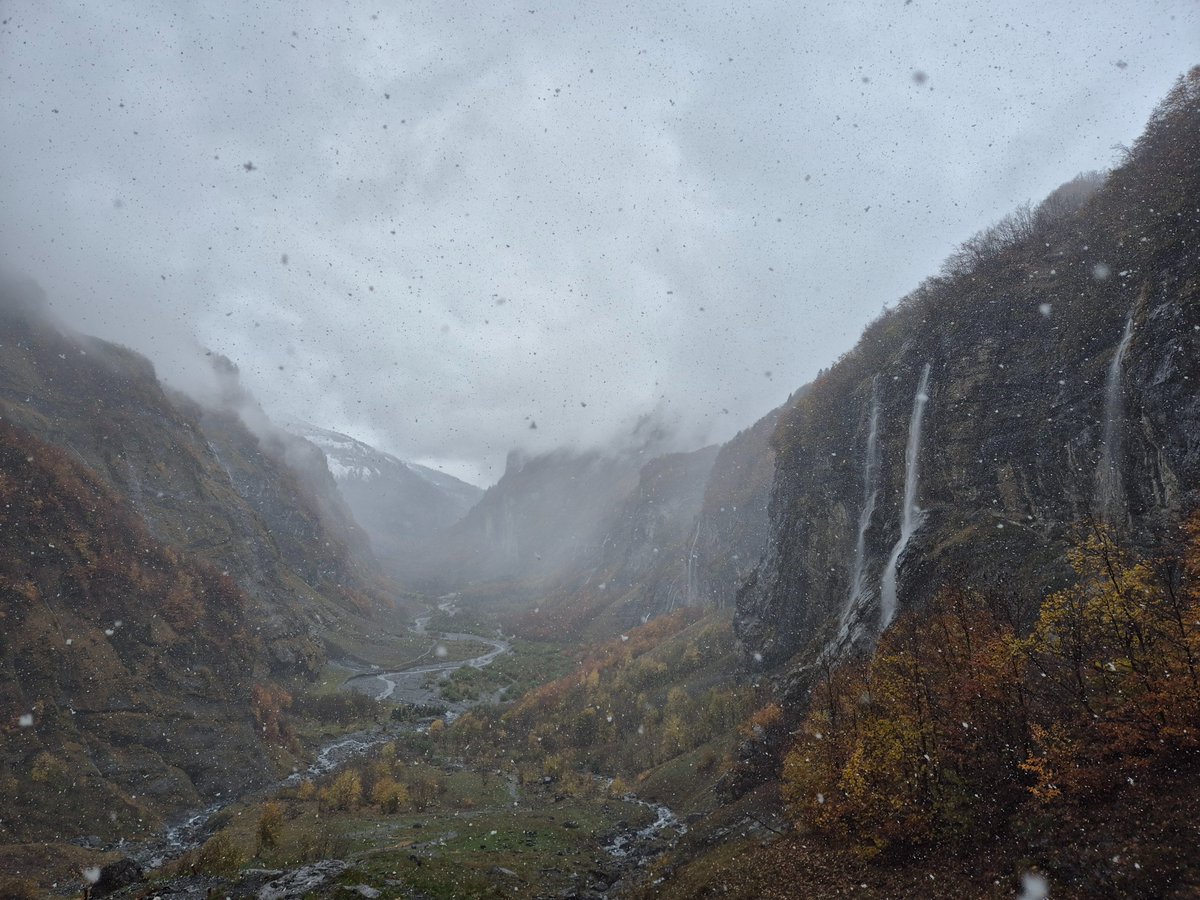 Today the weather cleared (a bit) and we went to do some hiking in France. 

First snow of the year and some fantastic views of the peaks around Passerelle du Fond de la Combe.