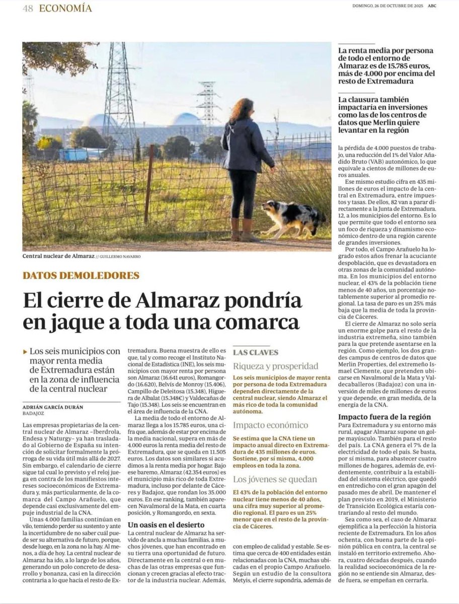 OperadorNuclear's tweet image. Demoledores datos del cierre de Almaraz, que espero que finalmente se pueda revertir.
abc.es/economia/demol…