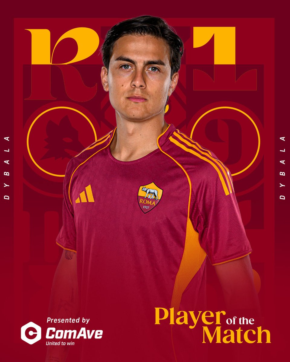 ASRomaEN's tweet photo. 👑 | Paulo Dybala is your Player of the Match against Sassuolo! 🟨🟥

Presented by @ComAve_Official 

#ASRoma #SassuoloRoma https://t.co/z2jHmmQqSY