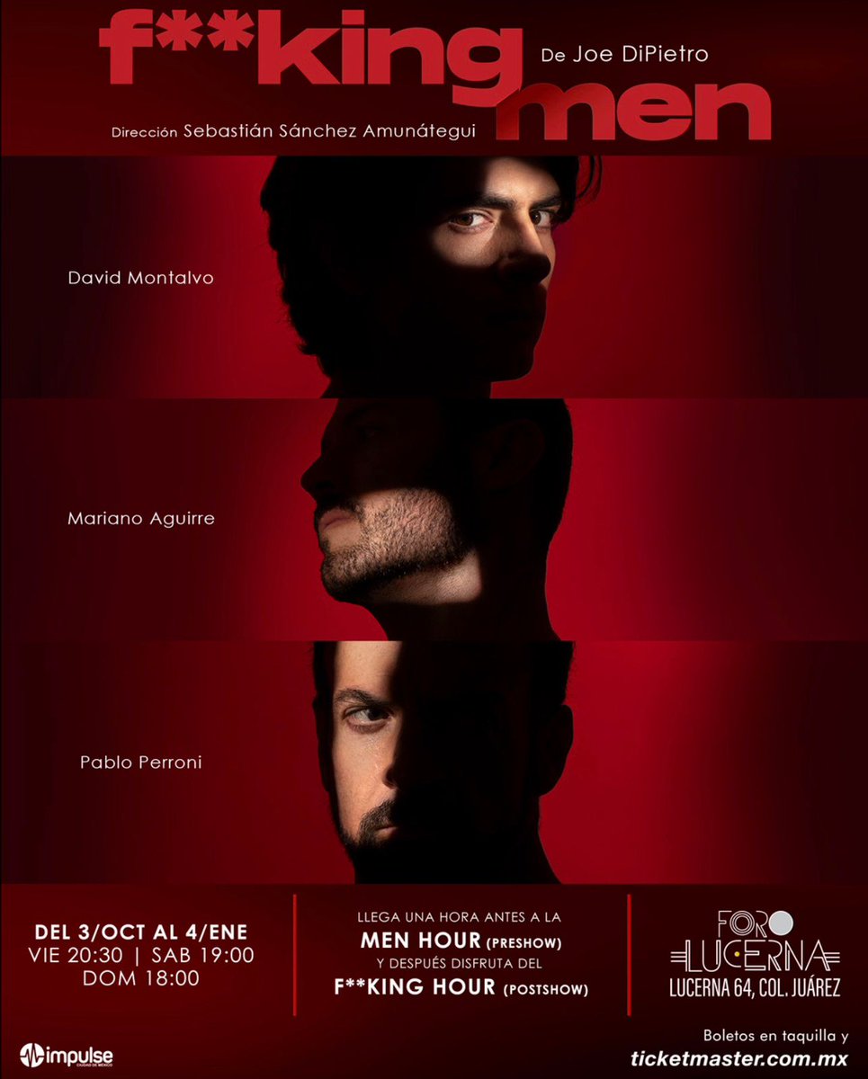 ¿Te quieres ganar un pase doble para disfrutar HOY domingo 26 de octubre a las 18:00hs de la obra F**king Men en el Foro Lucerna?
Da RT y FAV y manda tu nombre y por que quieres asistir a la obra a promociones@Boy4ME.com