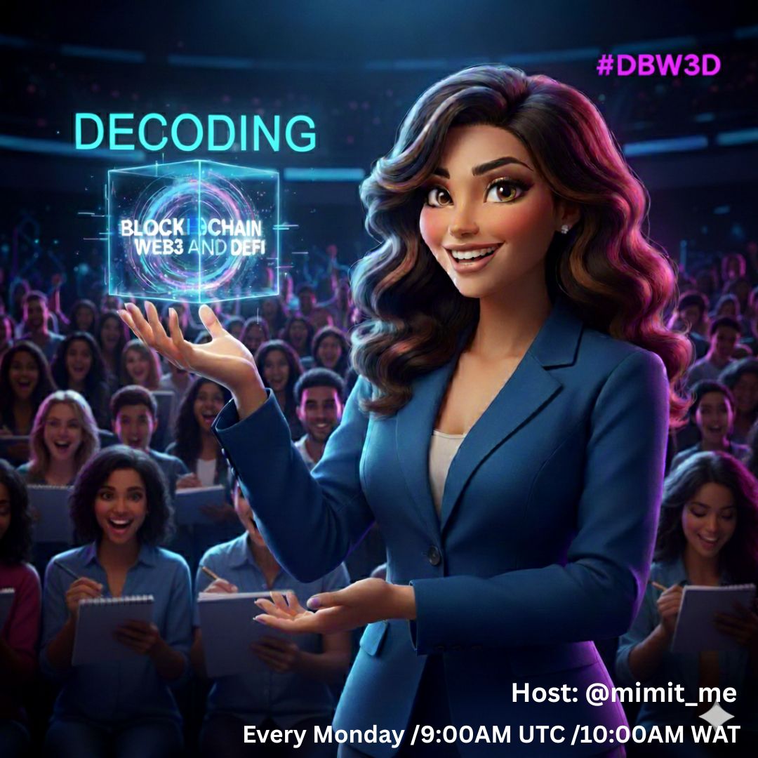 Mimit (@mimit_me) on Twitter photo 🎬 𝐒𝐞𝐚𝐬𝐨𝐧 𝟏: Decoding Blockchain, Web3 & DeFi (DBW3D)
 📺 𝐄𝐩𝐢𝐬𝐨𝐝𝐞 𝟑: The Objectives
The objectives of these training episodes are for participants to:
✍🏽Gain a solid understanding of Blockchain fundamentals.
✍🏽Differentiate between Blockchain technology and 🎬 𝐒𝐞𝐚𝐬𝐨𝐧 𝟏: Decoding Blockchain, Web3 & DeFi (DBW3D)
 📺 𝐄𝐩𝐢𝐬𝐨𝐝𝐞 𝟑: The Objectives
The objectives of these training episodes are for participants to:
✍🏽Gain a solid understanding of Blockchain fundamentals.
✍🏽Differentiate between Blockchain technology and