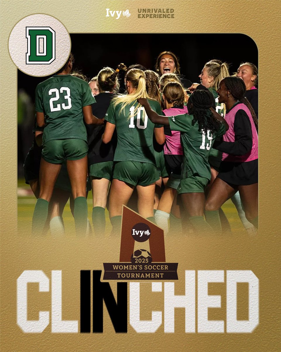 DARTMOUTH IS IN.

Behind an 88th-minute game-winner from Hailey Rorick, <a href="/DartmouthWSoc/">Dartmouth Women's Soccer</a> secured its spot in the Ivy League Women’s Soccer Tournament with its win over Yale.🌿⚽️