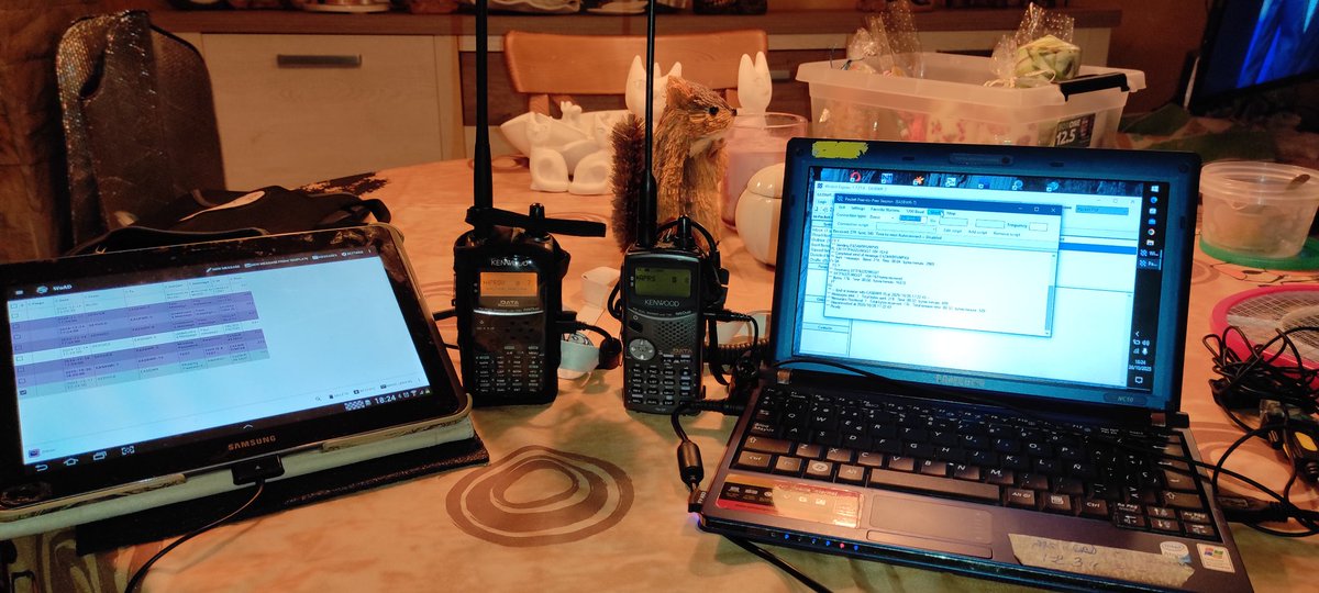Testing interoperability between #winlink +Kenwood #thd7 and #woad +Kenwood #thd72  #hamradio Ready for messaging via #packet I love these radios.😉