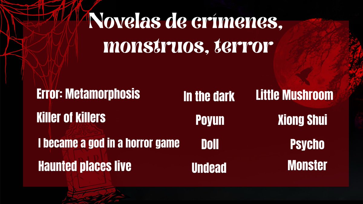 infodanmeiesp's tweet photo. Seguimos con la #semanatematica y aquí os ponemos una lista de varias novelas de terror, crímenes, zombies, monstruos , espíritus y sangre🩸bwahahaha 😈#halloweendanmei Si no conoces alguna no dudes en preguntar. ¿Conoces más? Haznos tu recomendación y haremos una gran lista. https://t.co/0gW3IKwYBq