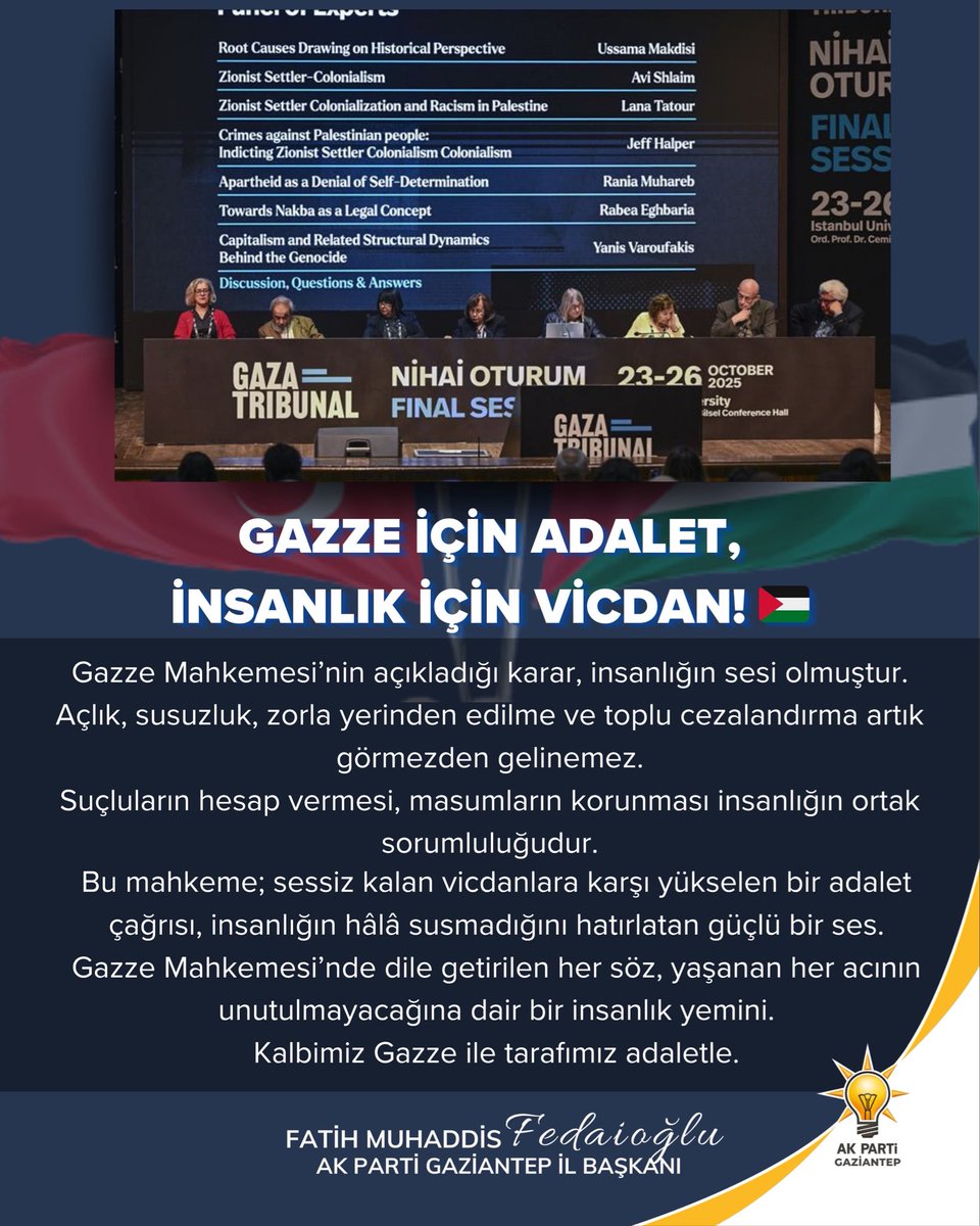 Kalbimiz Gazze İle tarafımız Adaletle. 🇵🇸 🇹🇷

<a href="/abuyukgumus/">Ahmet Büyükgümüş</a> 
<a href="/hakanaksu058/">Hakan AKSU 🇹🇷</a> 
<a href="/iekarayel/">Dr. İsmail Emrah KARAYEL</a> 
<a href="/fmfedaioglu/">Fatih Muhaddis FEDAİOĞLU</a> 
<a href="/Akparti/">AK Parti</a> 

#GazaTrıbunal 

aa.com.tr/tr/dunya/gazze…