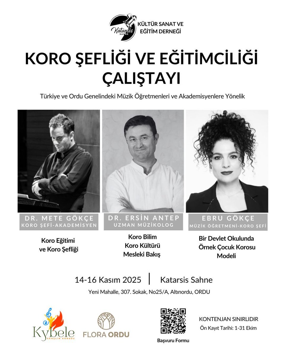 KORO ŞEFLİĞİ VE EĞİTİMCİLİĞİ ÇALIŞTAYI
14-16 Kasım 2025 | Ordu
📍 Katarsis Sahne Kültür Sanat ve Eğitim Derneği

📷 Ön başvuru: 1–31 Ekim
📷 QR kod / Başvuru formu profilinde
docs.google.com/forms/d/e/1FAI…

instagram.com/katarsissahne

<a href="/metegokce_/">Mete GÖKÇE</a>  <a href="/ersinantep/">Ersin Antep</a> <a href="/KatarsisSahne/">Katarsis Sahne</a> #EbruGökçe