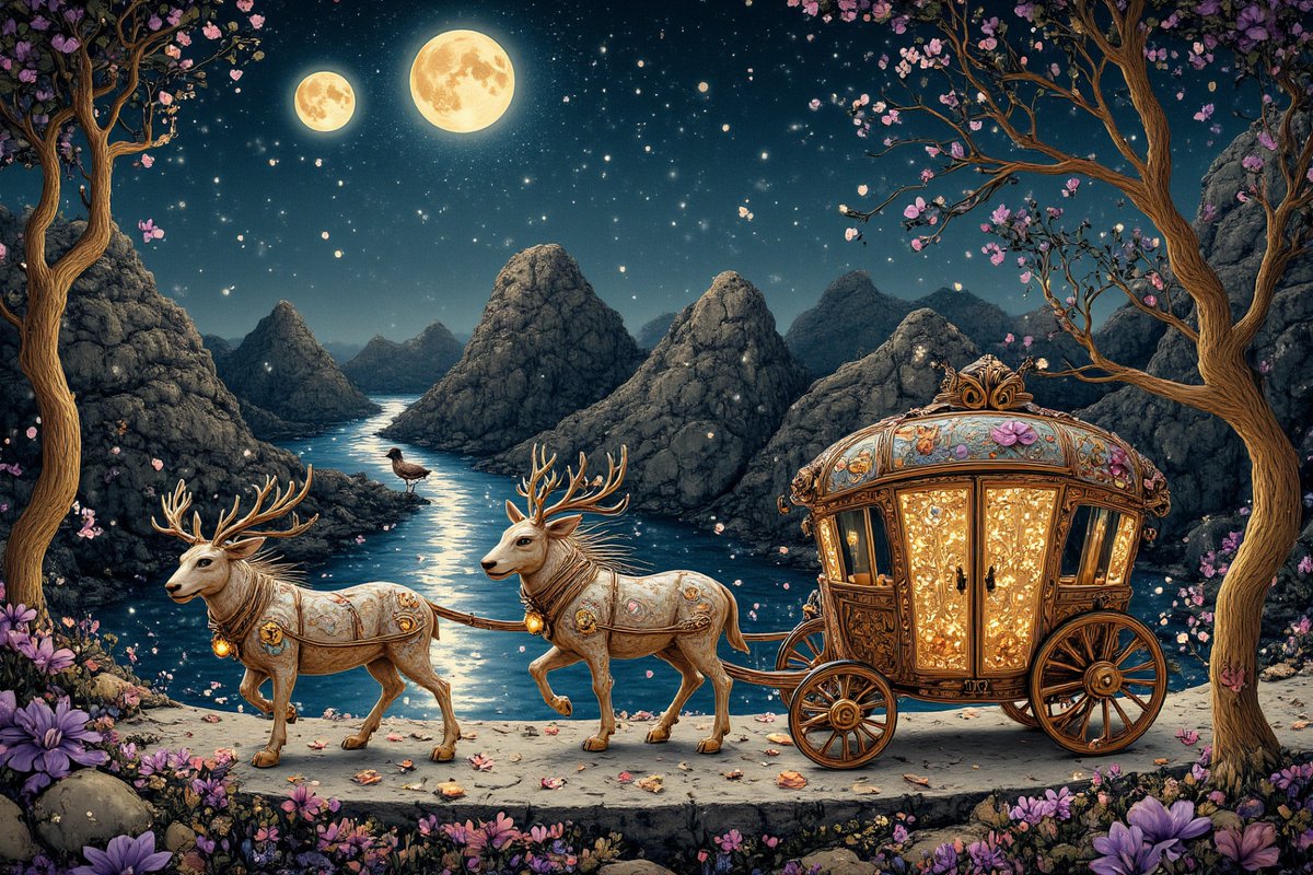 PromptSin's tweet image. Lost in a fantasy nightscape 🌕✨ Ready to escape? Dream bigger and explore! #FairyTaleVibes #DreamBig