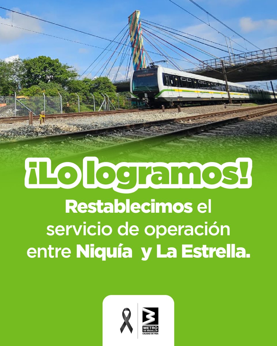 Confirmado. 🆗
La línea A ya opera entre Niquía y La Estrella ✅.
