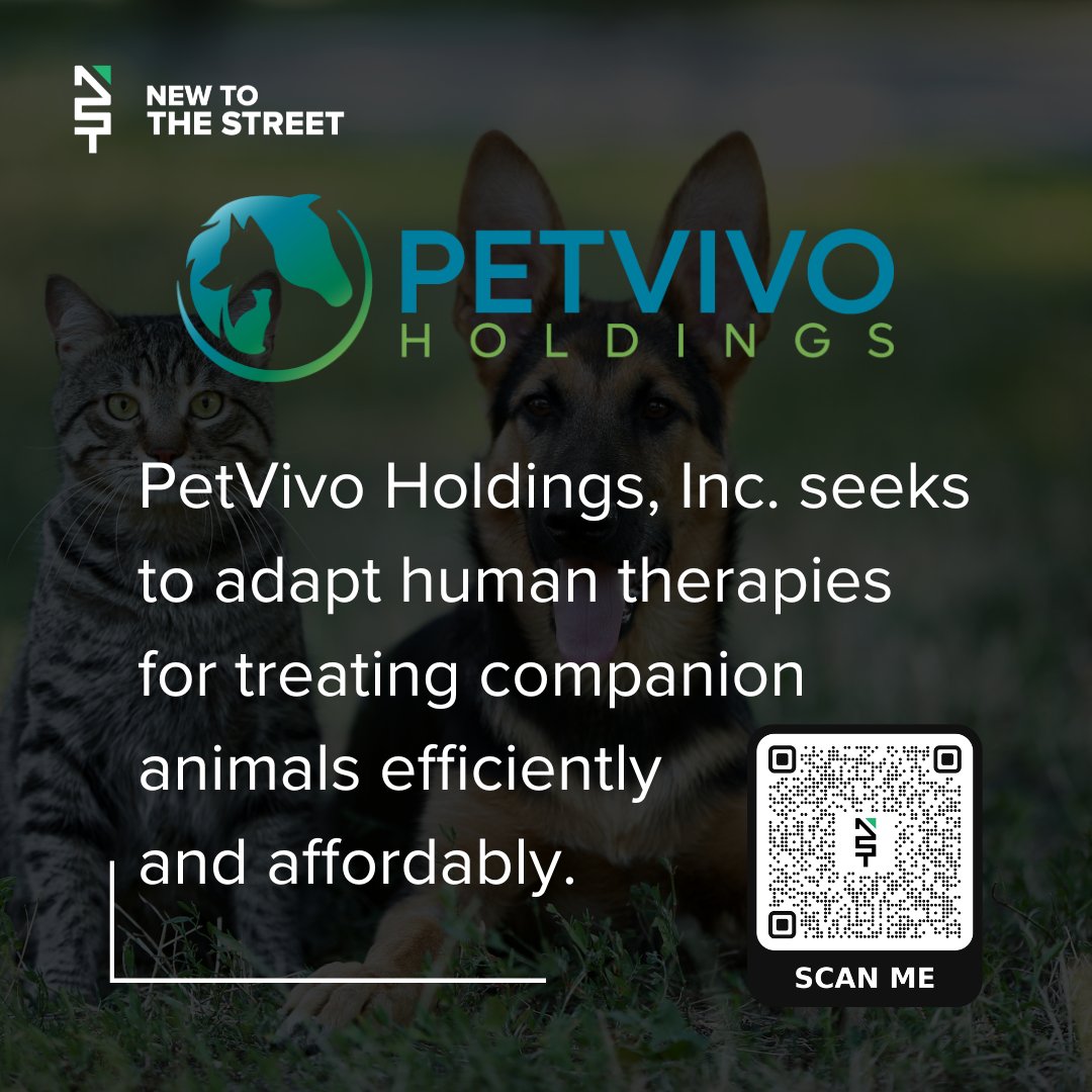 NewToTheStreet's tweet image. PetVivo Holdings, Inc. Brings Human Therapeutics to Animal Care!
@PetVivo Holdings Inc. (NASDAQ: PETV) is pioneering the adaptation of human therapies to treat companion animals, delivering effective, affordable, and innovative solutions for pet health and wellness. @vincemedia1…