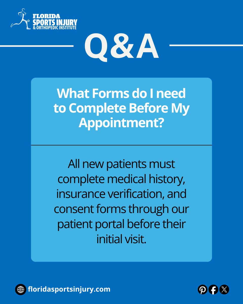 DocVarma's tweet image. New patient? Complete your medical history, insurance, and consent forms online before your first visit.
Florida Sports Injury &amp;amp; Orthopedic Institute Clermont
🌐floridasportsinjury.com
#patientforms #orthopediccare #sportsmedicine #floridasportsinjuryorthopedicinstituteclermont