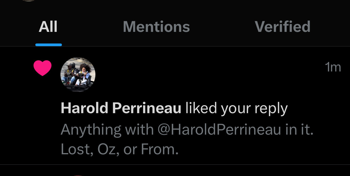Every once in a while posting on this site is rewarding. One of my favorite actors just liked my tweet! Harold Perrineau is great in everything he is in. If you are not hooked on From, I highly recommend it!