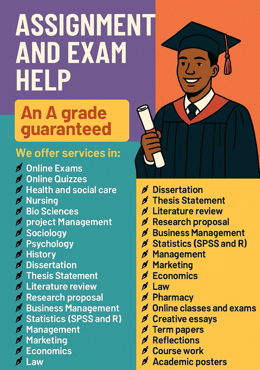 Pro_Assignment_'s tweet image. HMU📚🅰️
⌛Write my essay due 
⌛Accounting
⌛Literature
⌛Projects
⌛ Assignment due tonight
⌛Midterm.
⌛Canvas,, 
⌛My maths Online class
⌛Economics
⌛Psychology
⌛Sociology
⌛Biology
⌛Chemistry
⌛Paper due...
WhatsApp: +1 (415) 531-7905