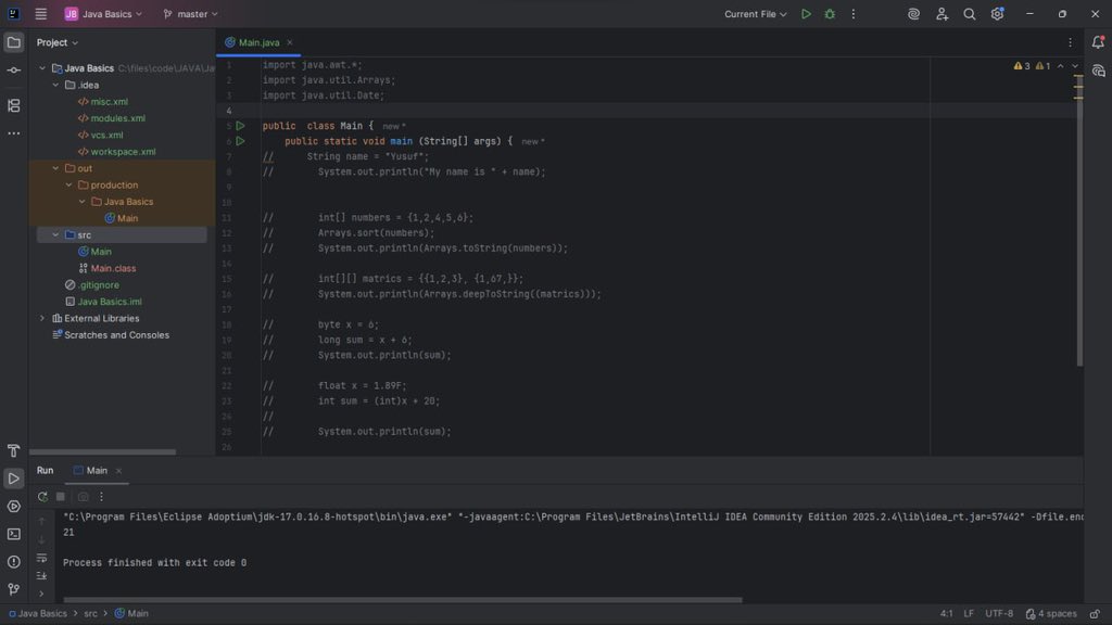 0x_Adeyemi's tweet image. Day 1: Went over the basics of Java 🥳
I learnt :
• Primitive and reference types
• Arrays (single and multidimensional)
• Type casting (implicit and explicit)
• The main function and Main class and their role in a Java program
• The Math library and common operations
#DSA