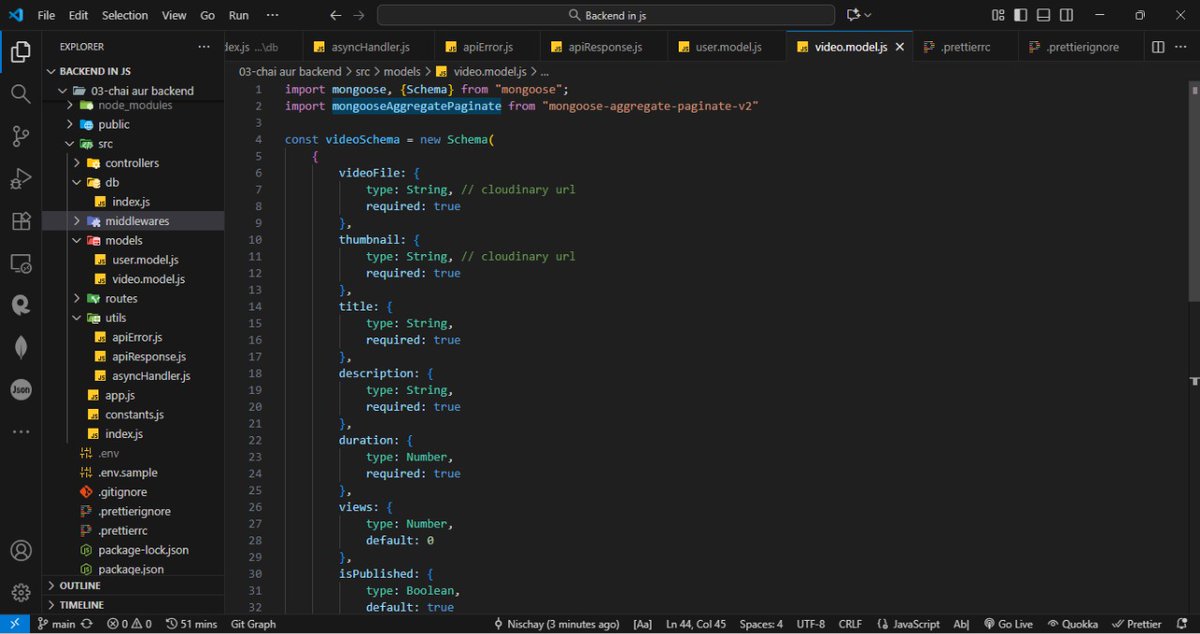 Nischay_42's tweet image. Day 9 of #25DaysBackendNinja 
Today's learning was focused on designing user and video models with hooks, used bcrypt for automatic password hashing (password encryption), implemented JWT for secure and scalable authentication
#masterji #backend #backenddevloper @ChaiCodeHQ