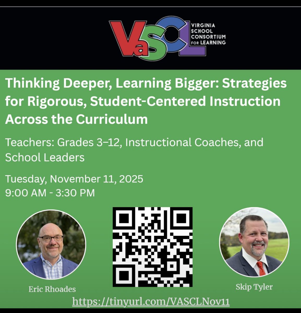 pammoran's tweet image. Va Educators: The fab Eric Rhoades/Skip Tyler team is facilitating a Va Scl Consortium for Learning (VaSCL) workshop on Nov 11. The workshop will help participants implement strategies to engage students in rigorous thinking ala Va&apos;s newly revised SOLs. Space still open. @scl_va