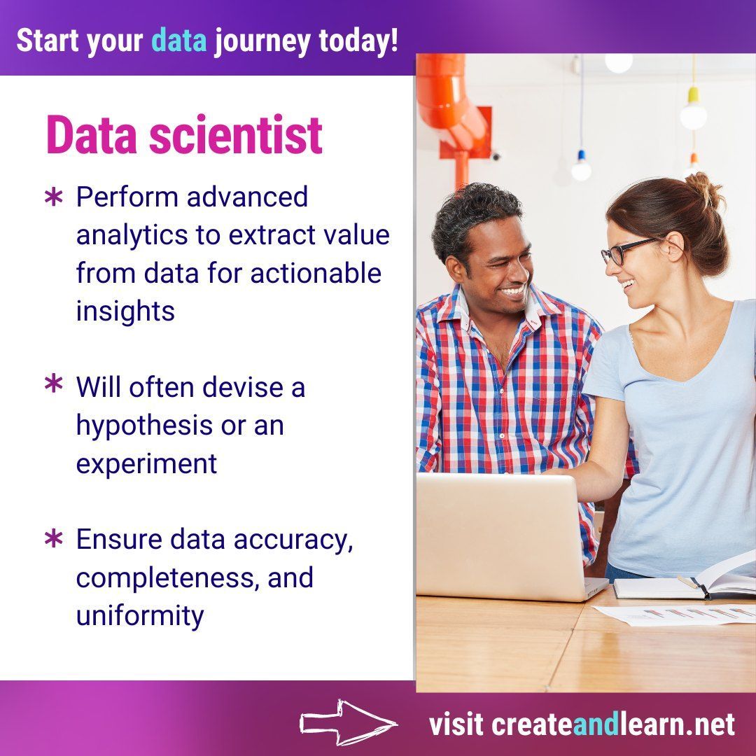 CreateAndLearn1's tweet image. 📊 Data scientists conduct advanced analytics to extract value from #data and usually use descriptive and predictive analytics.