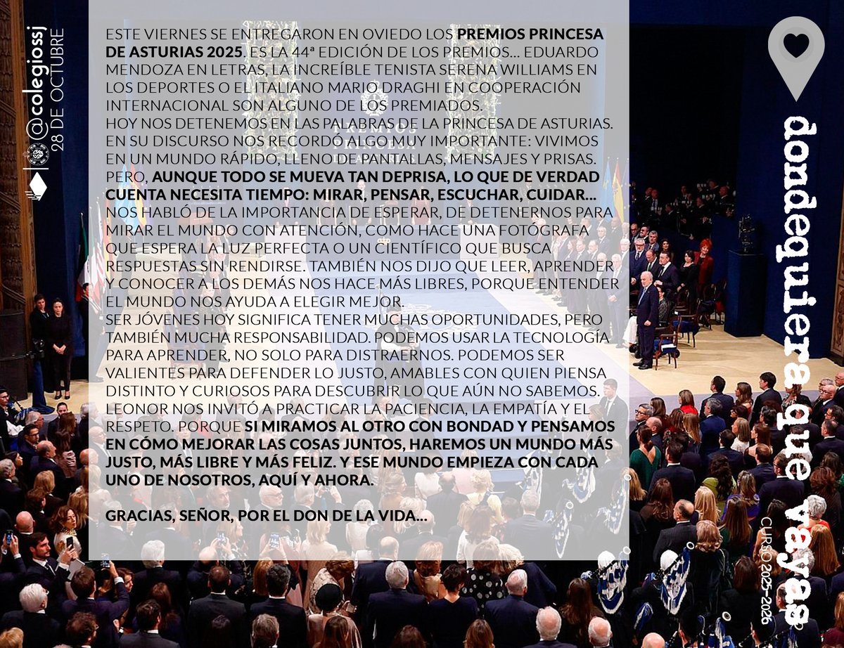 #OraciónDeLaMañana #28deOctubre Sobre los #PremiosPrincesadeAsturias... <a href="/fpa/">Fundación Princesa de Asturias</a>