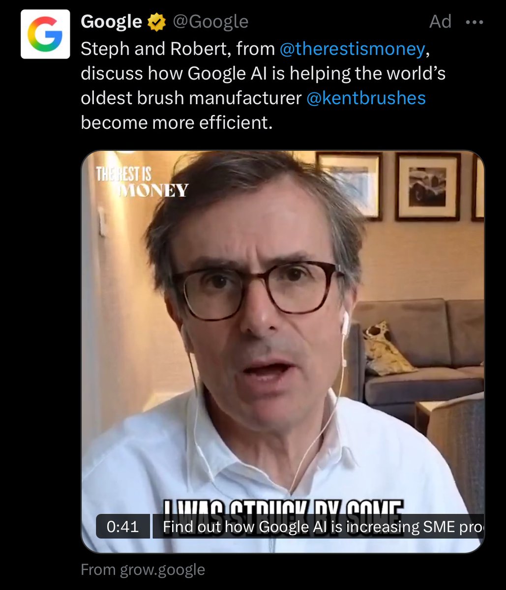 NickMDuffy's tweet image. not to start journalism ethics discourse, but on what planet is it okay for a senior political editor to be fronting a Google AI ad campaign…?