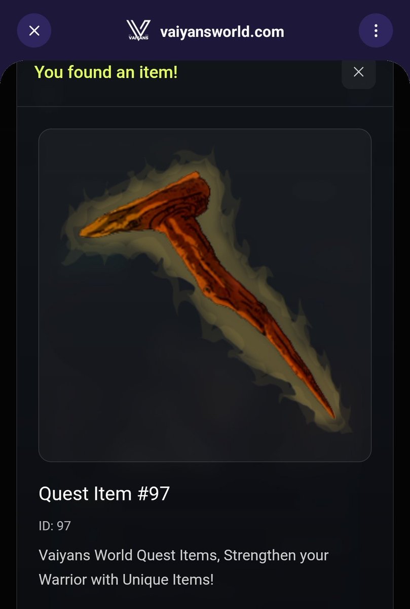 I just found Quest Item #97 in @Vaiyansworld Item Quest!
Try your luck → vaiyansworld.com/itemquest #Vaiyans #ItemQuest #VeChain