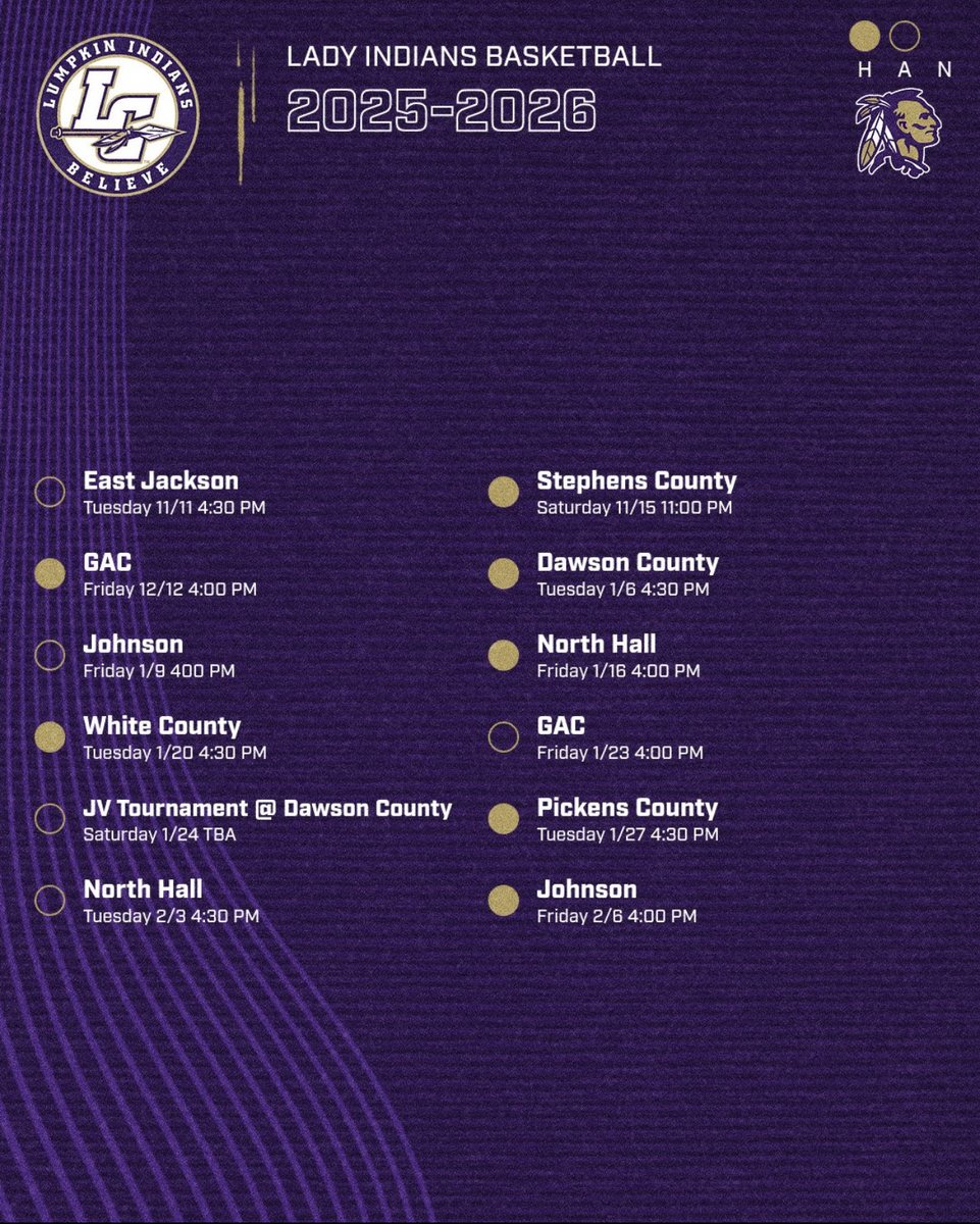 Here is our 2025-26 Lady Indians JV schedule 🏀🔥🏀