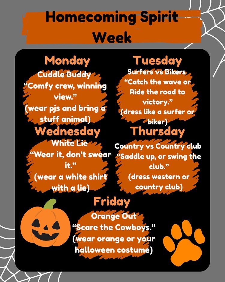 We are  thrilled to announce the themes for this year's incredible Homecoming Spirit Week!