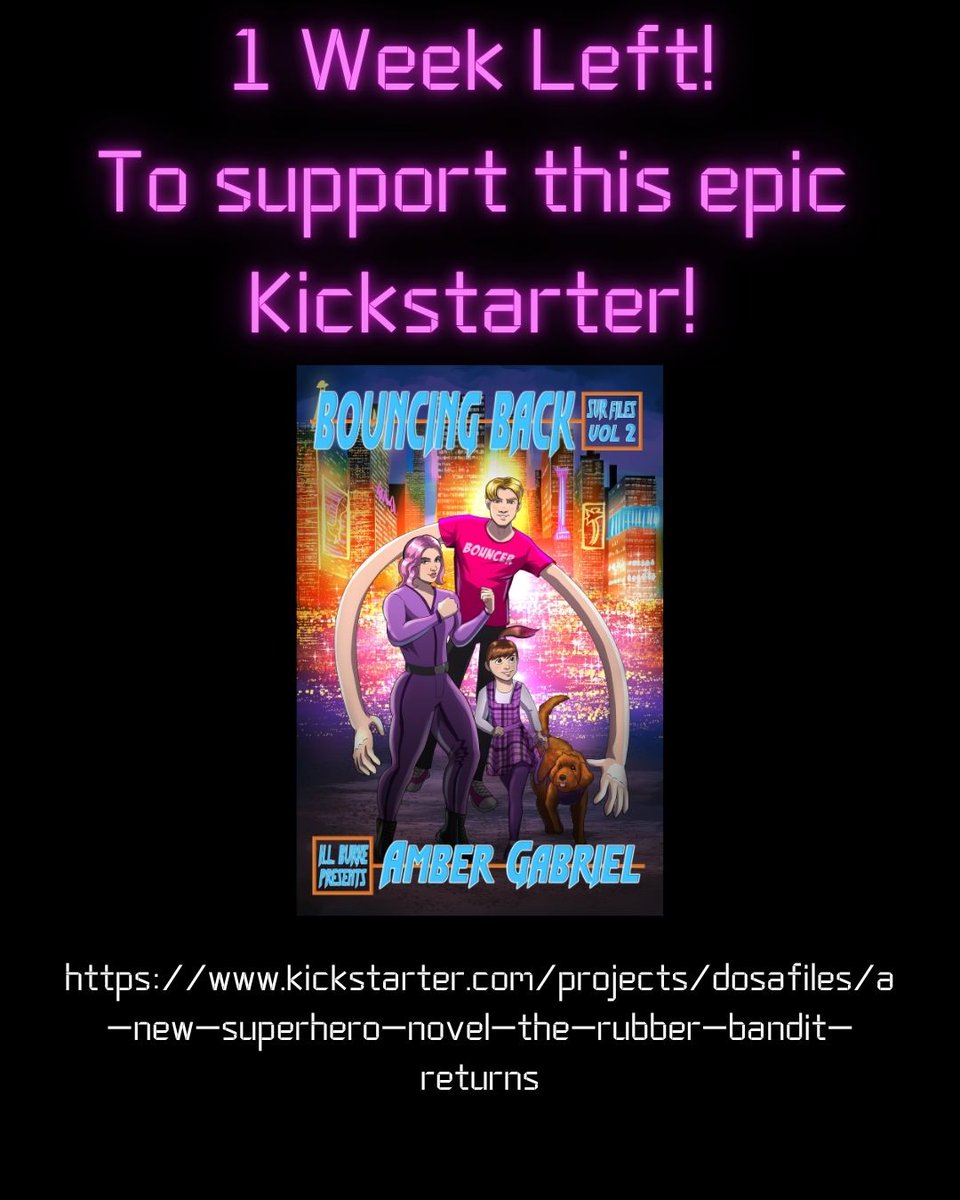 One Week Left!
Yep, time is running out to get in on early copies and other exclusive rewards.
Help us bring BOUNCING BACK to life and push us to our AUDIOBOOK stretch goals!

kickstarter.com/projects/dosaf…

#superhero #superherofiction #supervillain #supervillainrehabilitationproject