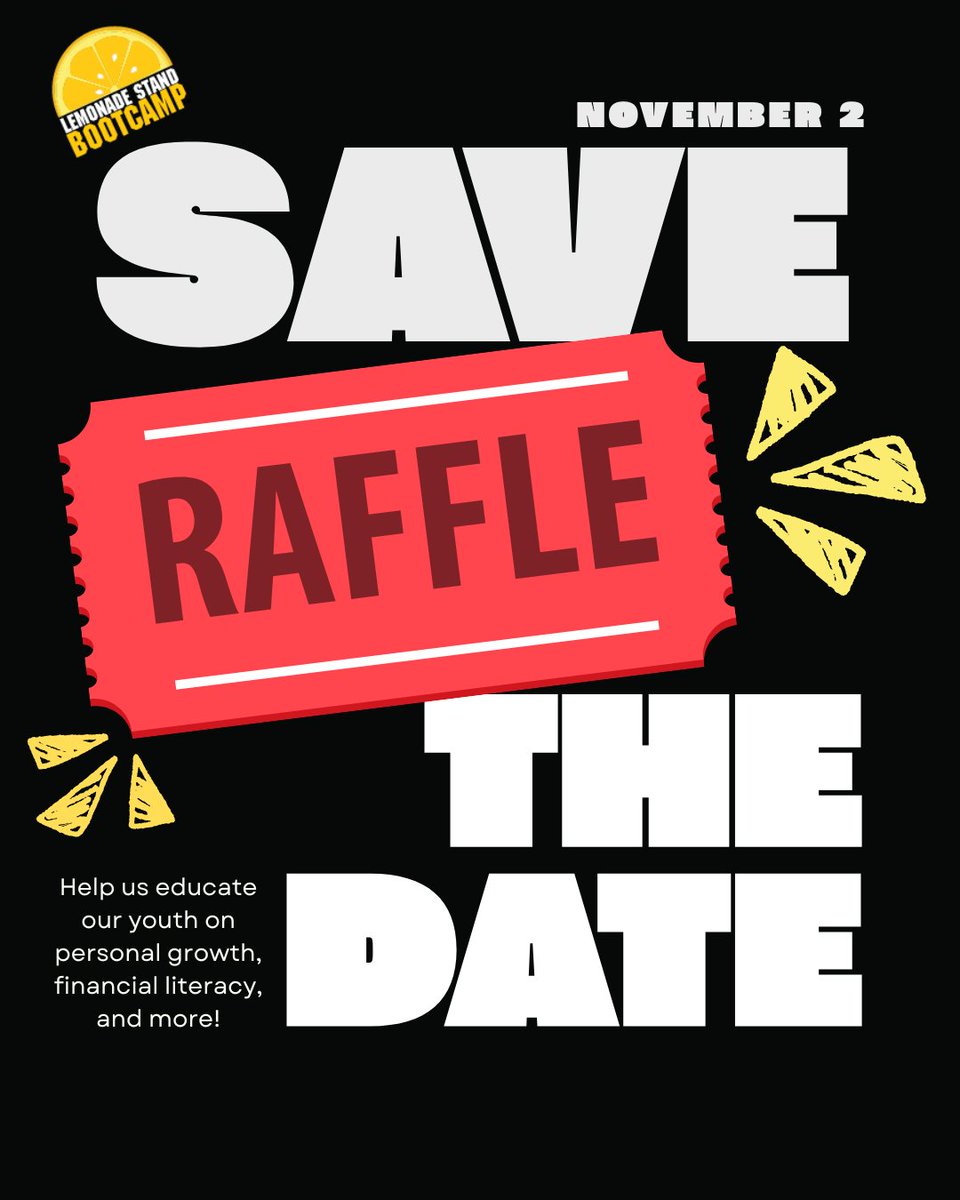 lemonadestdbcmp's tweet image. 🚨 Save the date 🚨
November 2 we will be announcing our raffle winner! Don&apos;t miss out on your tickets, on sale NOW zurl.co/rzqKK  🎟️
#raffle #lemonadestandbootcamp #nonprofit #finance #savethedate