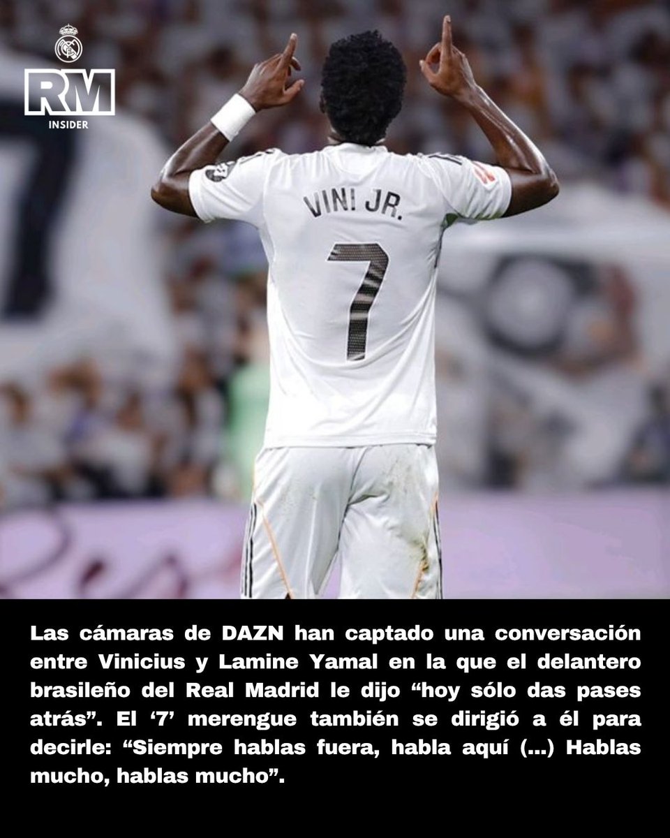 🚨 EL DARDO DE VINICIUS A LAMINE YAMAL: "SOLO DAS PASES ATRÁS"

⚽ #Vinicius, muy enfadado con #LamineYamal: "Siempre hablas fuera"

✅ El #RealMadrid se impuso al #Barça en el Santiago Bernabéu (2-1).

#RealMadridBarça <a href="/realmadrid/">Real Madrid C.F.</a> <a href="/adidasfootball/">adidas Football</a>