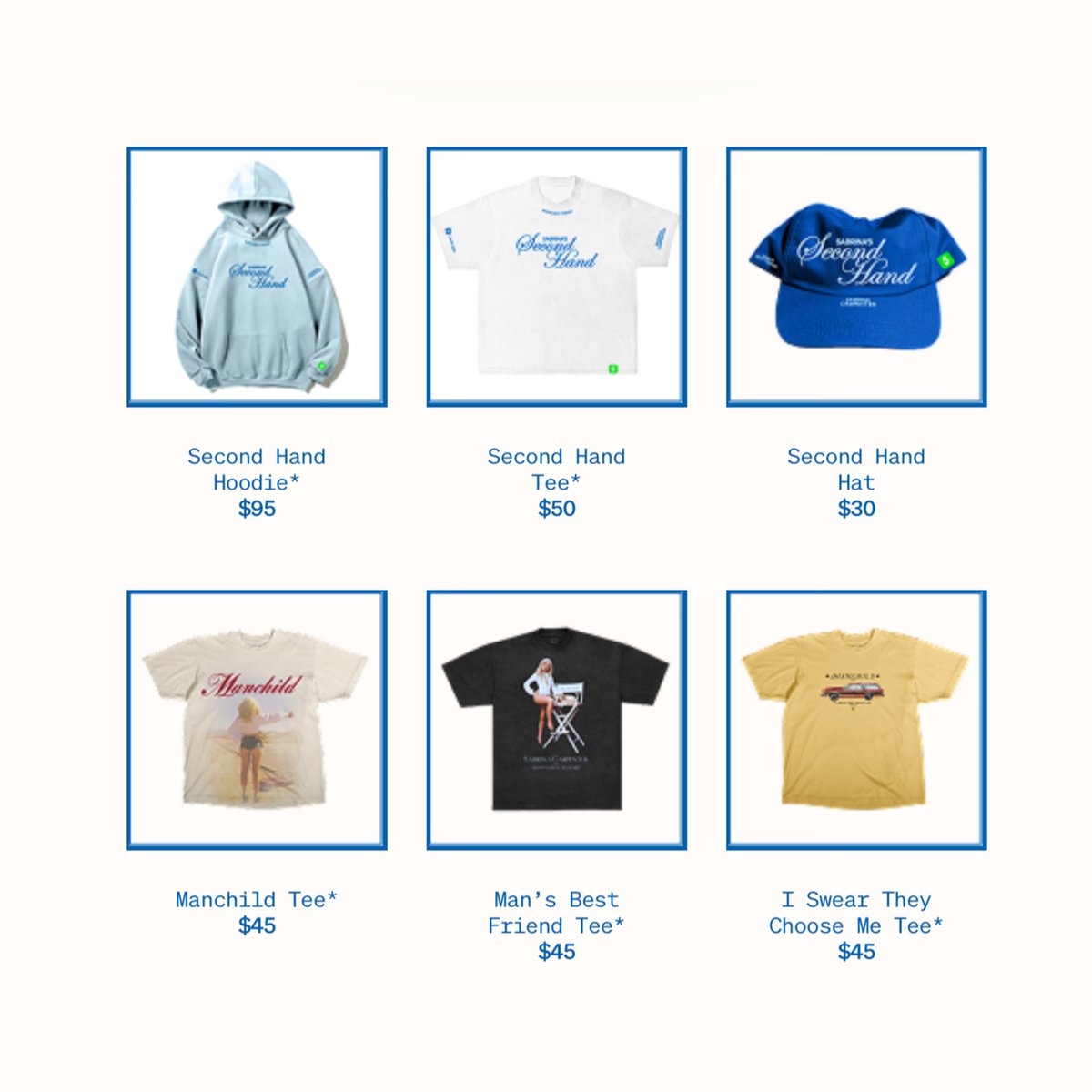 SCdailyupdates's tweet image. All Sabrina Carpenter merch and prices at the “Sabrina’s Secondhand” retro pop up in New York.