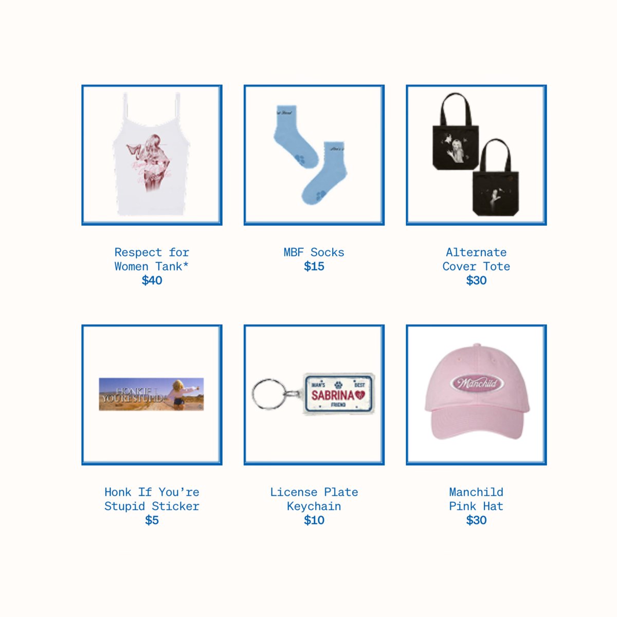 SCdailyupdates's tweet image. All Sabrina Carpenter merch and prices at the “Sabrina’s Secondhand” retro pop up in New York.
