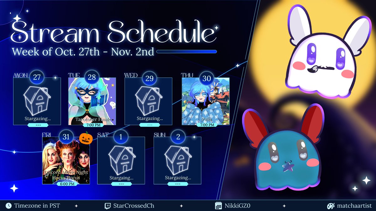 It's Halloween week, and we've got a treat for you! 🌟

🎴﹞ 𝟭𝟬/𝟮𝟴 - Tarotober Weekly Finale
🌿﹞ 𝟭𝟬/𝟯𝟬 -  Palia
🎃﹞ 𝟭𝟬/𝟯𝟭 - Hocus Pocus Movie Night on Discord