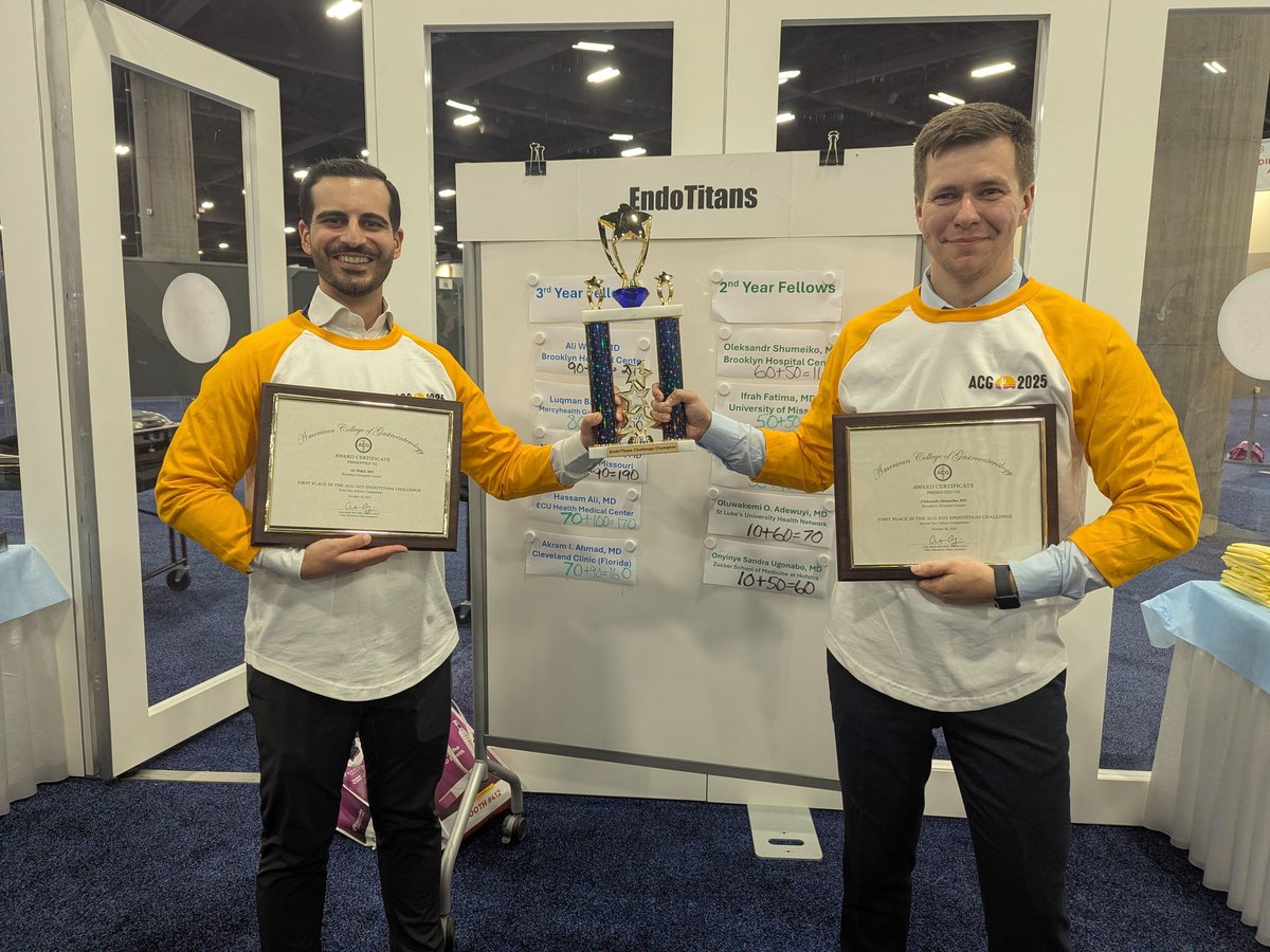 Congratulations to the #ACG2025 EndoTitans, Dr. Ali Wakil and Dr. Oleksandr Shumeiko from Brooklyn Hospital Center! #GIfellows