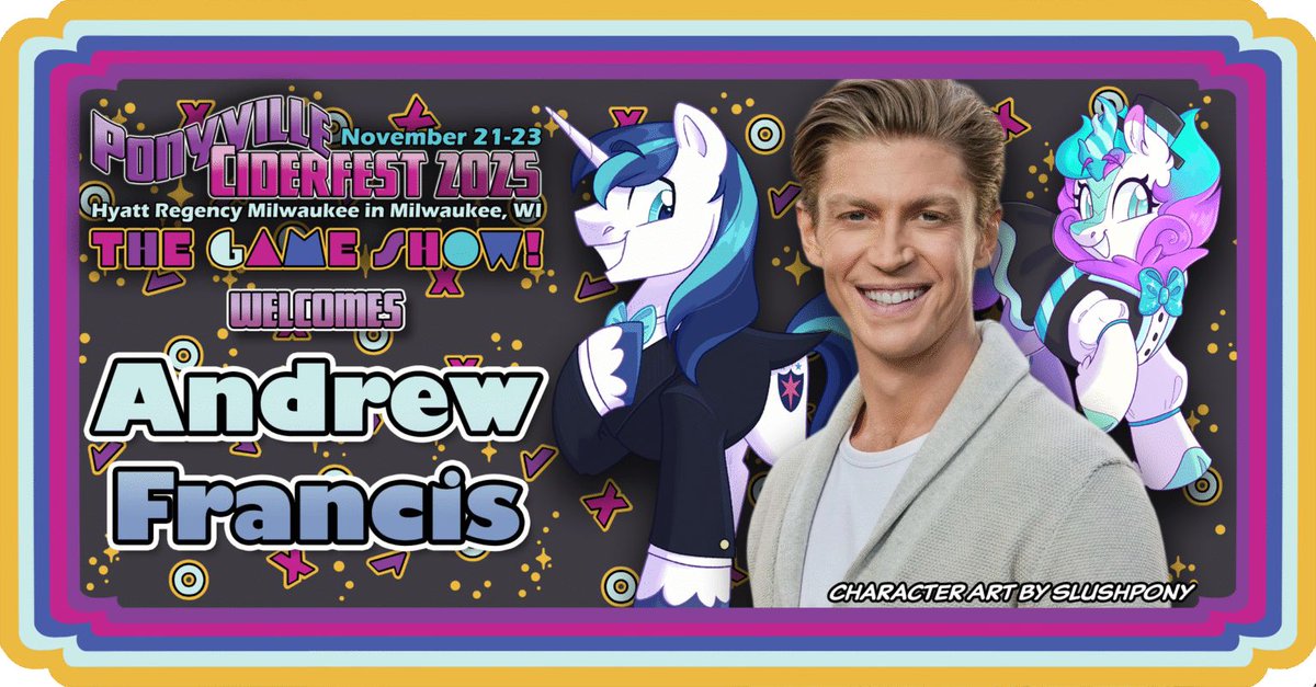 Andrew Francis will be appearing at Ponyville Ciderfest on Nov 21-23, 2025 in Milwaukee! Known to My Little Pony fans as the voice of Shining Armor!

Website ponyvilleciderfest.com
#AndrewFrancis #MyLittlePony #FriendshipIsMagic #ShiningArmor #MobileMonicker