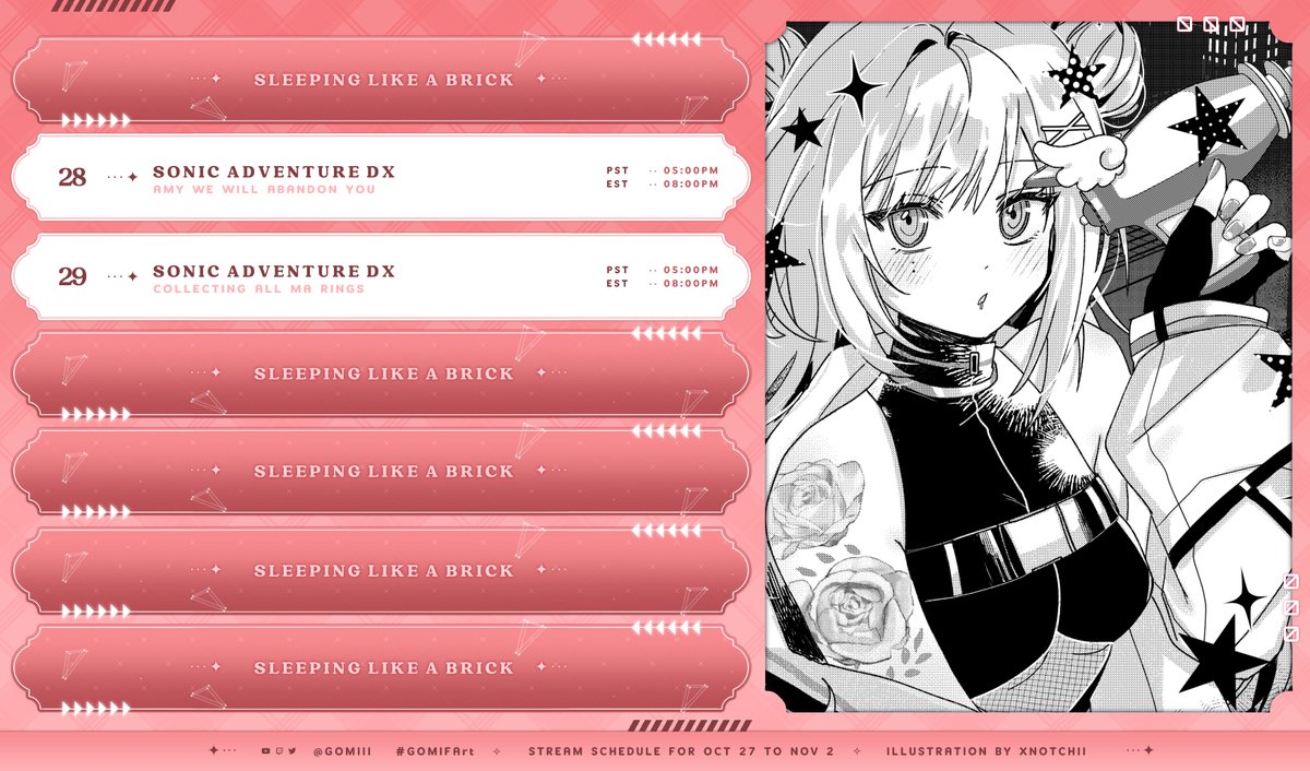 _Gomiii's tweet photo. 🗓️▹ Weekly Schedule
▹ Oct 27 to Nov 2

▹Design: @/mxtsukee https://t.co/T9Dwi4DZpd