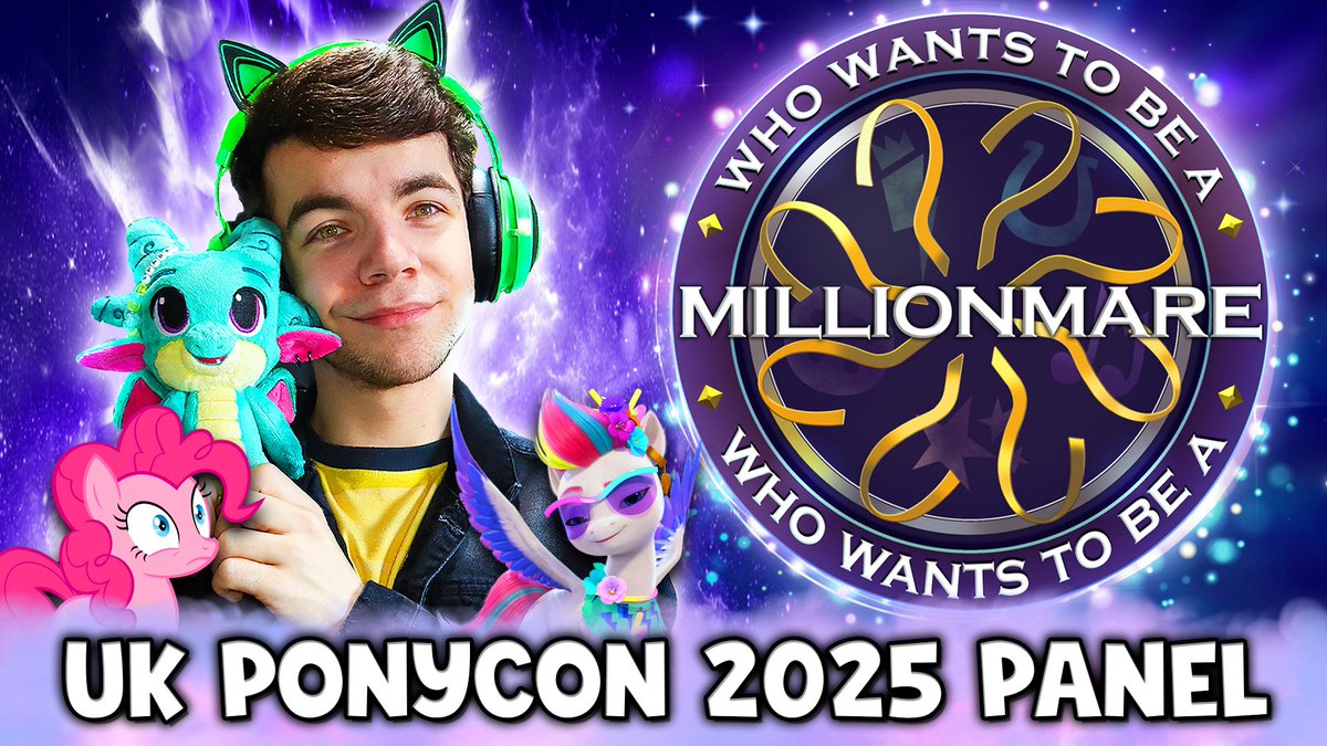 IT’S TRIVIA TIME! 😎

My 3rd <a href="/UKPonyCon/">UK PonyCon ‘Adventure Awaits’</a> video is here! Inspired by <a href="/Bobby165324/">Bobby Seas</a>’s panel, My Little Millionaire, I present my own spin on the gameshow! 🤩

My Who Wants To Be A Millionmare panel has a full unedited video! 

GO WATCH! 💚

youtu.be/-lXyfIgoTa8

#mlp #mylittlepony