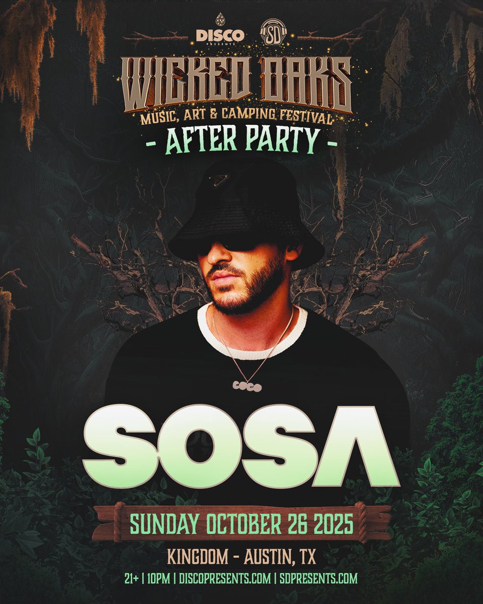 The magic continues after dark! 

A limited number of FREE w/ RSVP tickets have been released for SOSA at Kingdom in Austin. 21+ RSVP: wickedoaksfest.com/afters 💫

@sosamusic – 10.26 – @kingdomaustin (21+)
@kaiwachiofficial – 10.26 – @theconcourseproject