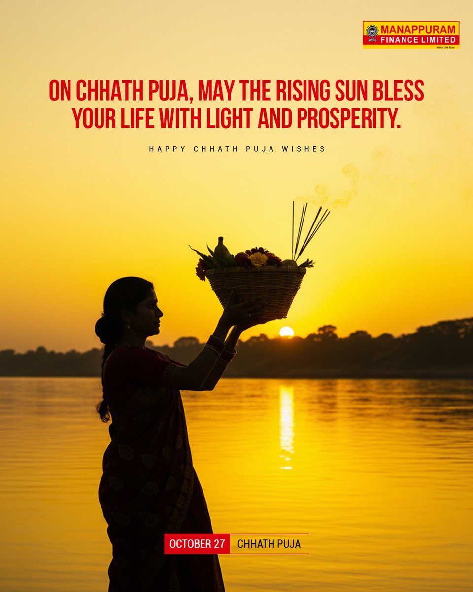 ManappuramMAFIL's tweet photo. Chhath Puja is a celebration of faith, devotion, and light. May the blessings of the sun bring prosperity, harmony, and happiness into your life and family.

#UnlockWithManappuram #GoldThatWorks #SmartUseOfGold #LowerInterestLoans #GoldForGoals #FinancialFreedom https://t.co/Ppj1my7NFo