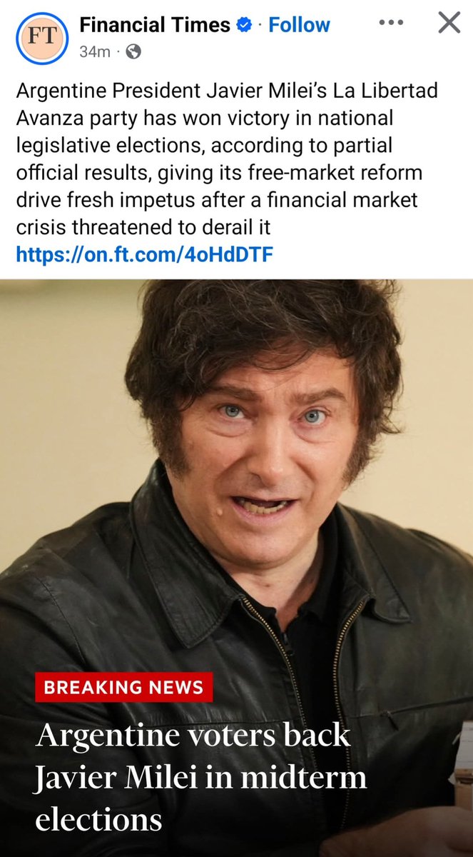 🚨ÚLTIMA HORA🚨: El partido La Libertad Avanza, del presidente argentino Javier Milei, ha obtenido la victoria en las elecciones legislativas nacionales, según los resultados oficiales parciales, lo que da un nuevo impulso a su campaña de reformas de libre mercado después de que