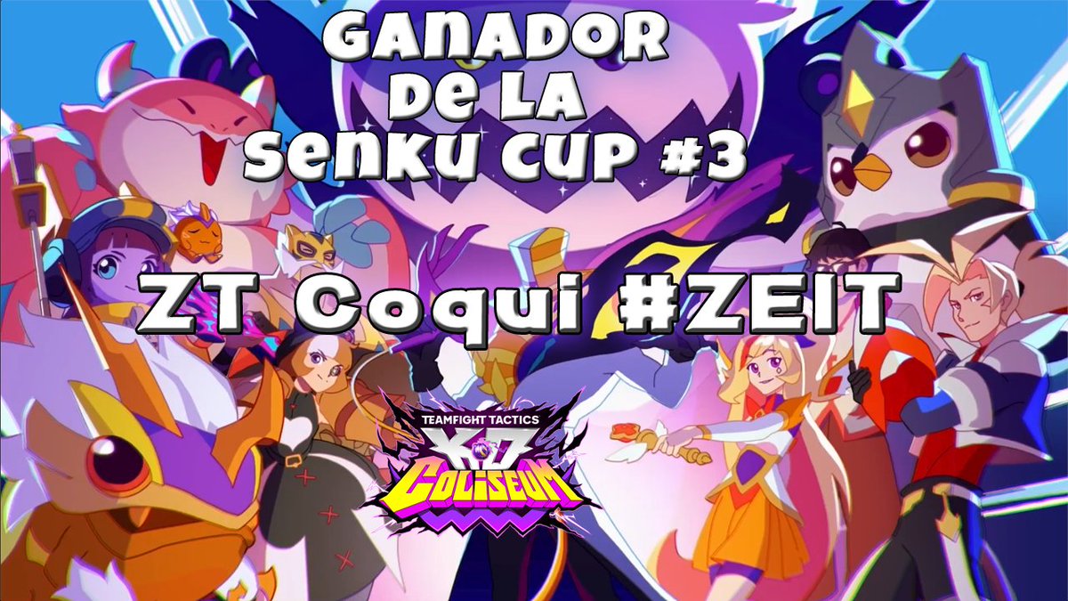 Hoy se realizó la 3ra Edición de la "Senku Cup"
Quiero agradecer a todos los que participaron del torneo y también a los que se pasaron por el stream! 
Felicitamos a <a href="/NtCoqui/">Coqui</a> por ser el campeón y también a <a href="/kathiaenderi/">Kathia Enderi 🇲🇽</a>, <a href="/ZolferZ/">TX Zolfer</a> y <a href="/wizardinytft/">WizardinyTFT</a> que topearon en la final! <3 GGWP!