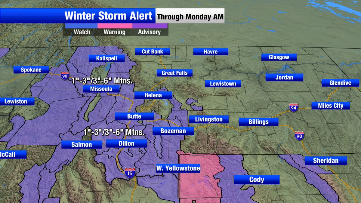 MarkHeyka's tweet image. A winter weather advisory through early Monday for western and southwest Montana, including the Bozeman, Dill, Butte, Deer Lodge, Anaconda, Seeley Lake and West Glacier areas along with the Kootenai Cabinet and Lower Clark Fork areas.
 #NonStopLocal #ABCFoxMontana #mtwx