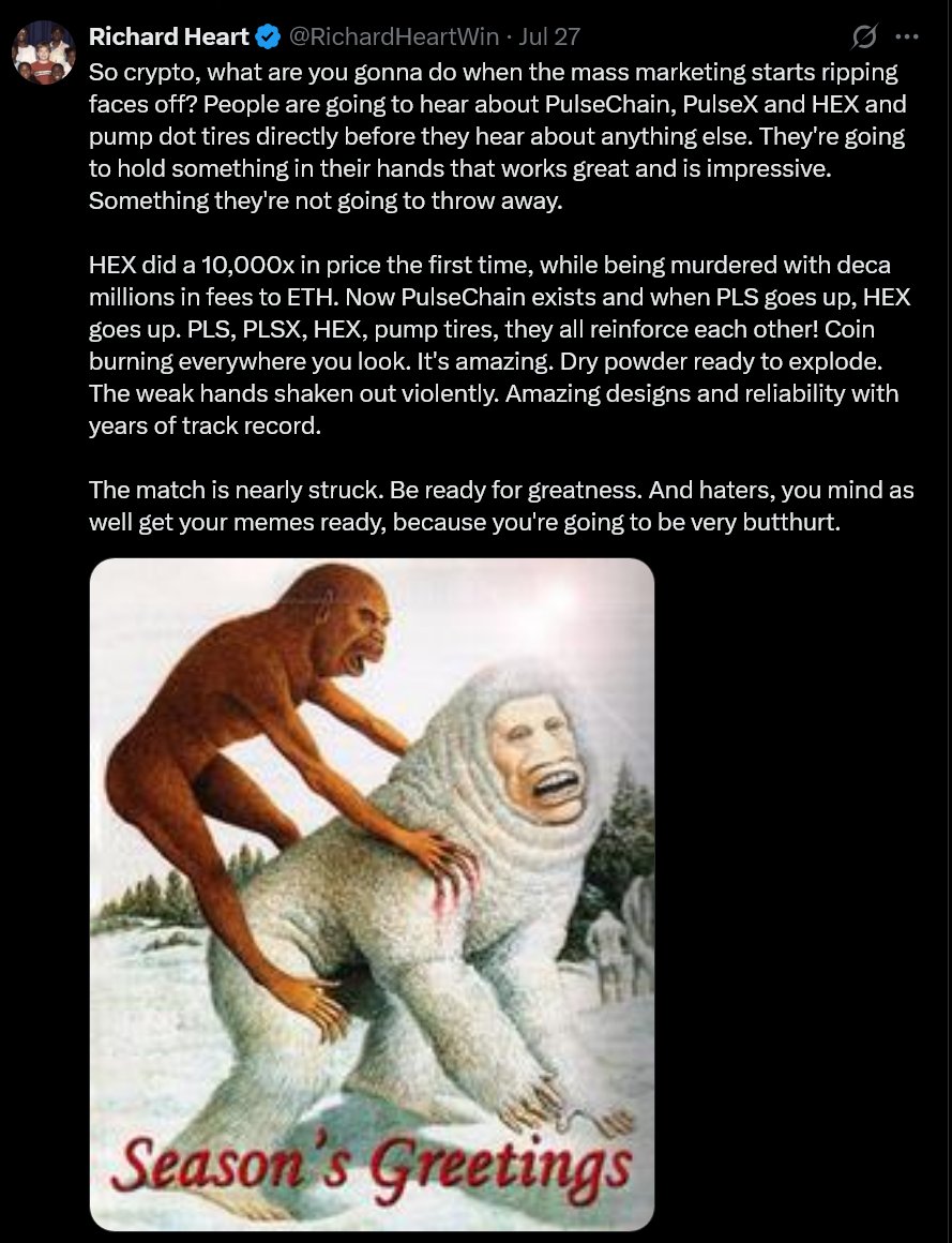 There could not be a clearer message for what is about to happen. 

Richard Heart is literally giving you the roadmap. 

We're ready to explode, with a large violent move upwards, shaking out all the weak hands and non-believers, ripping faces off with how powerful the move will