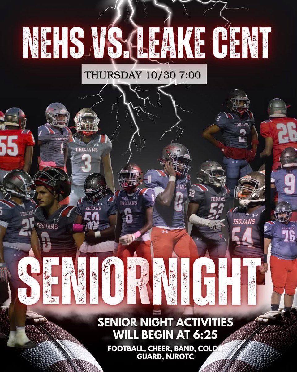 We hope to see you Thursday night at The Tack as we celebrate our football, cheer, band, and Northeast Lauderdale Njrotc seniors!!  

Kickoff is at 7 with senior activities beginning at 6:25!

#TrojanPride
#EverydayIsGamdeday
