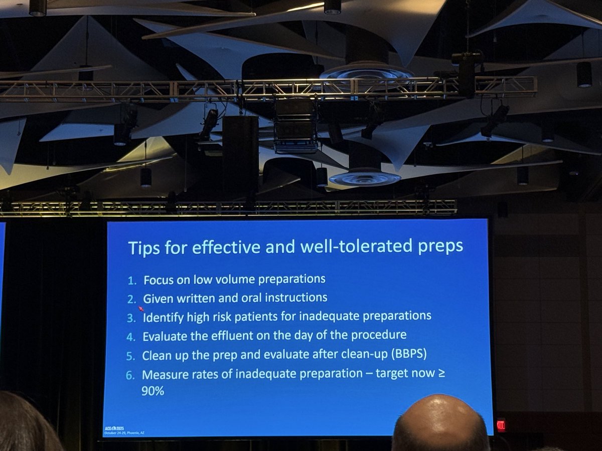 Making bowel preps better 💪💧
✅ Go low-volume
🗒️ Clear written &amp; oral instructions
⚠️ Flag high-risk patients early
👀 Check effluent on procedure day
🧽 Clean up &amp; re-score (BBPS)
📈 Aim for ≥90% adequate preps

 Great🎙️by <a href="/Rex_colonoscopy/">Douglas K. Rex, MD</a> 
#ACG2025 #GI #Colonoscopy