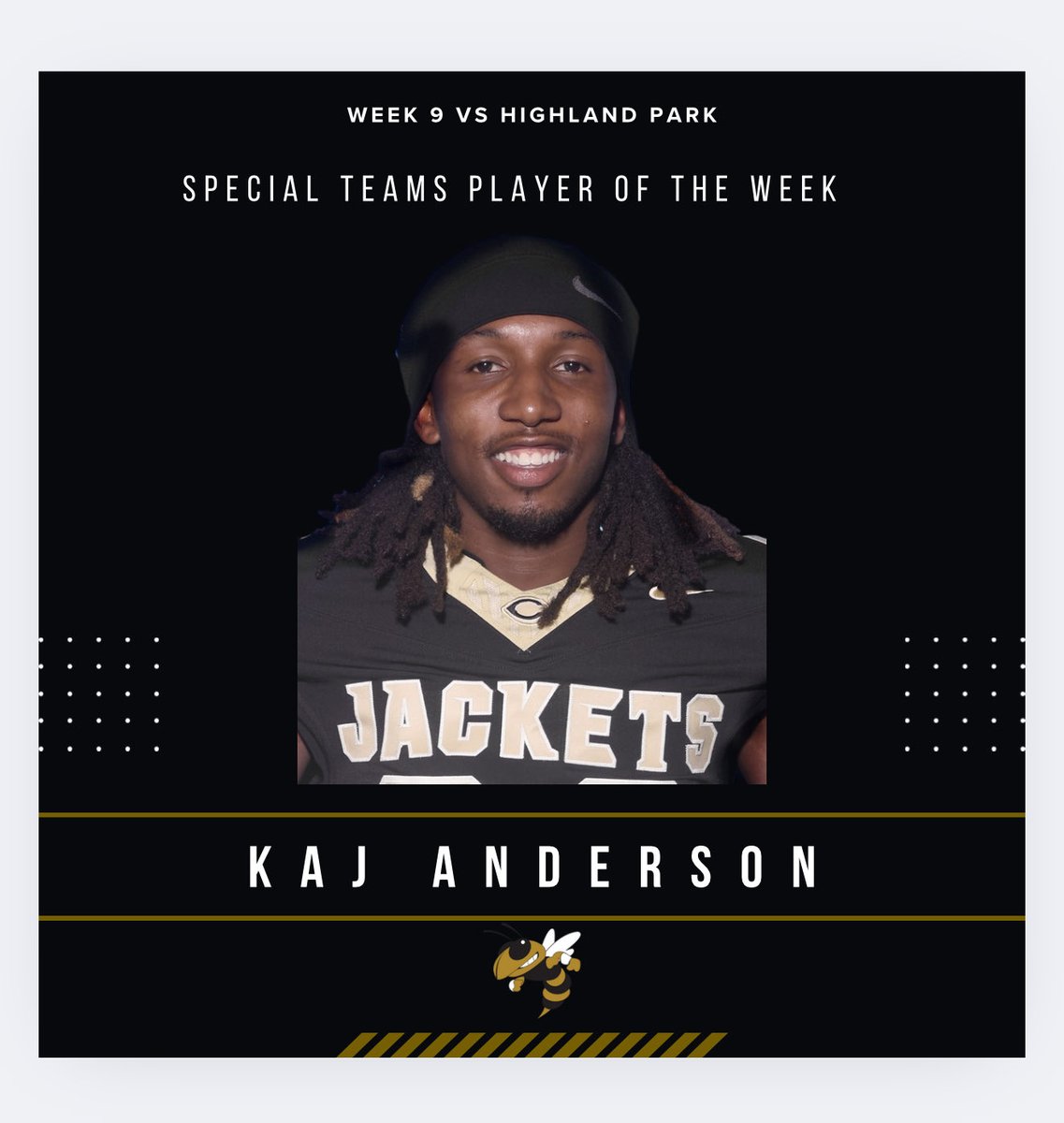 Varsity Players of the Week 🐝💪
VS HIGHLAND PARK

⚔️ Offense – CJ Kensley and Zaidyn Husband
🛡️ Defense – Evan Fernandez
🔥 Special Teams – Kaj Anderson
🐗 Hawg of the Week – Elias Tarango 
<a href="/cleburnehigh/">Cleburne High School</a>  <a href="/CISDSports/">Cleburne ISD Athletics</a> #FAMILY #GOLDSTANDARD #IAC3