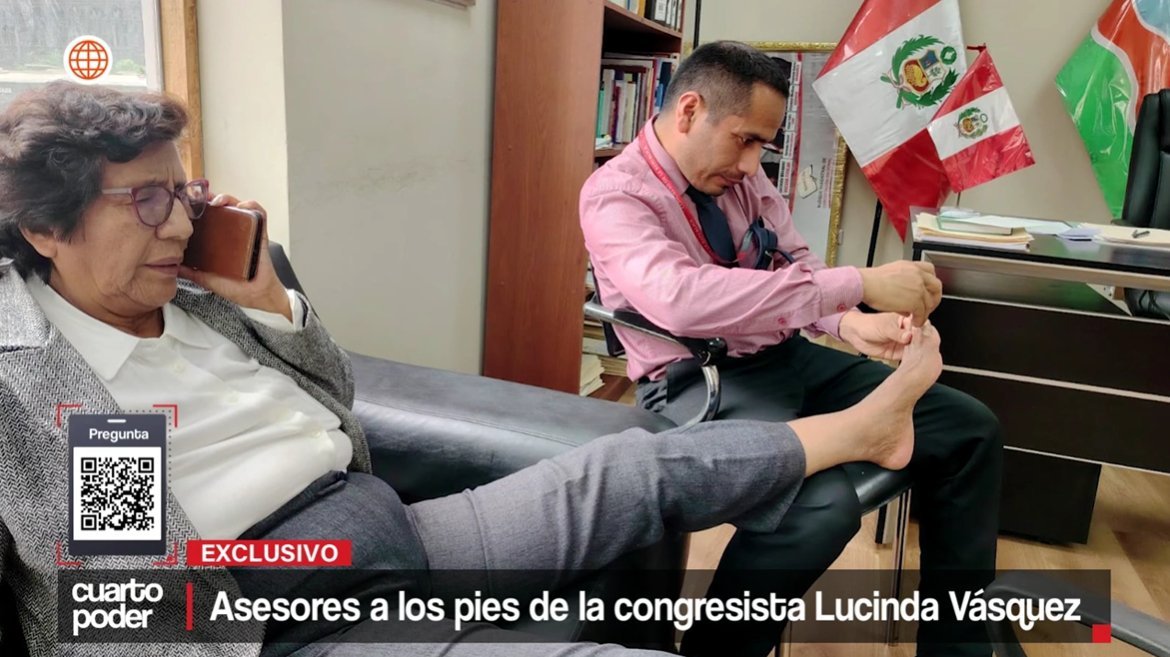 #LOÚLTIMO Congresista de Juntos Por el Perú, antes Perú Libre, Lucinda Vasquez, obliga a que su trabajador le corte las uñas de los PIES y le cocine dentro del mismo CONGRESO.